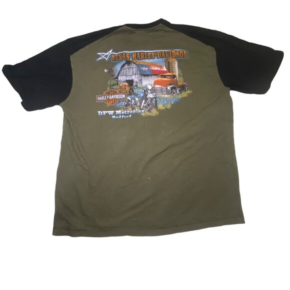 Harley-Davidson Graphic T-Shirt Texas DFW Motorplex Raglan Sleeve Olive/Black M - Picture 5 of 11